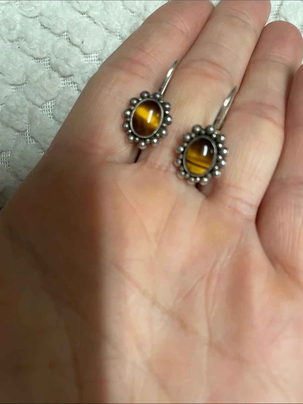 Sterling Silver Tiger's Eye Drop Earrings - Amber Brown- new